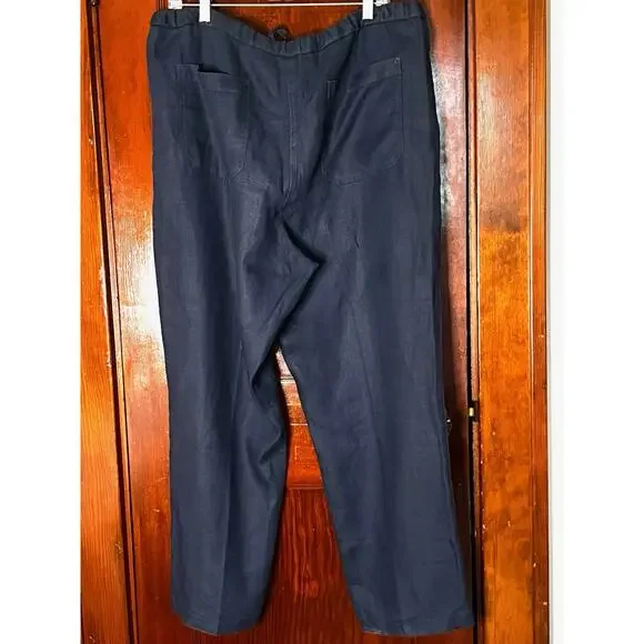AX ARMANI EXCHANGE DK NAVY BLUE LINEN DRAWSTRING WAIST PANTS L / LARGE 38 - 40